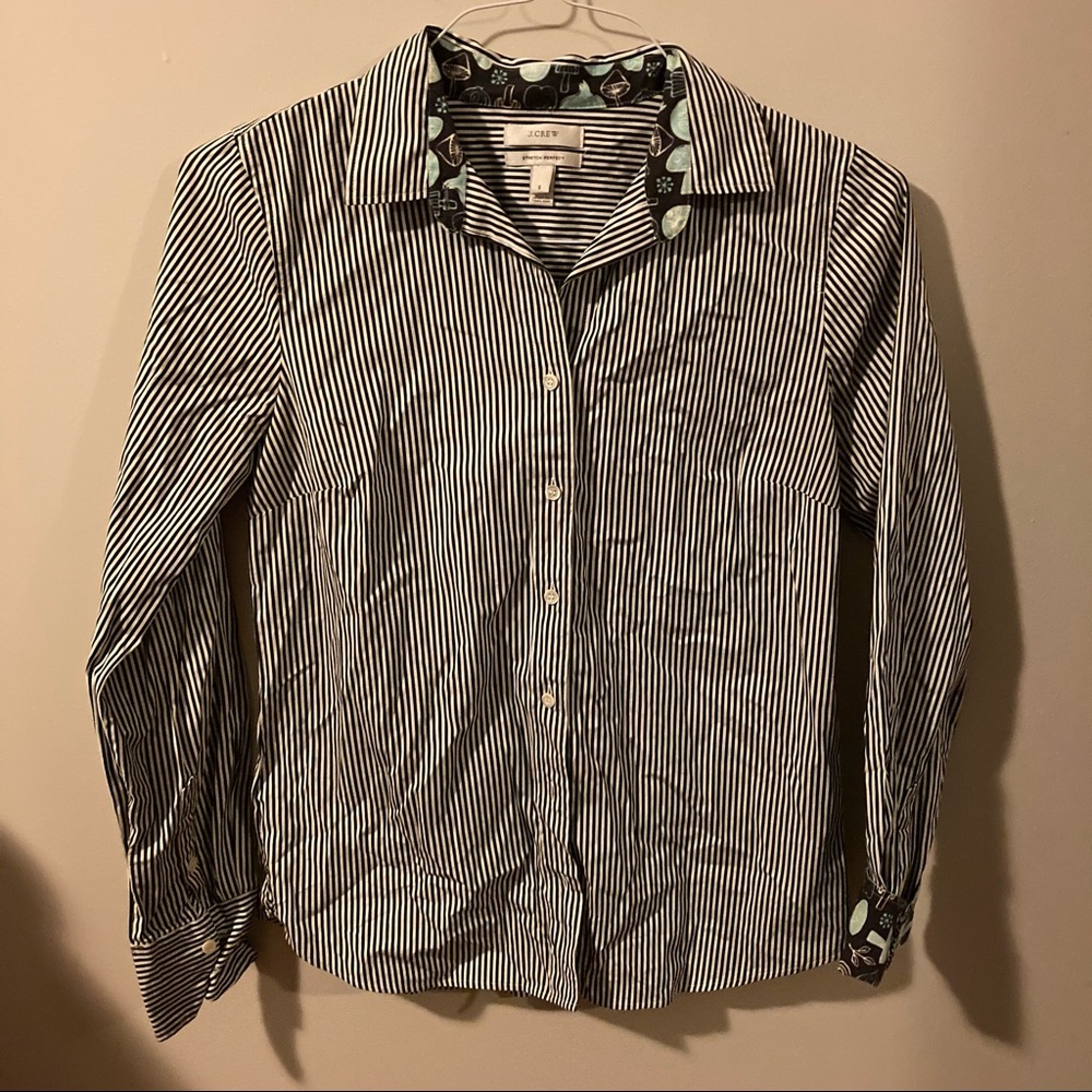 J. Crew Blue Striped Button-Down w/ custom lining